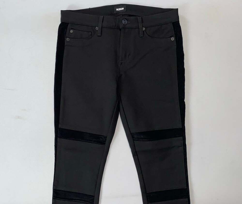 Hudson Amory Super Skinny Vintage USA Made Ponte Knit Velvet Panel Jeans. 28 EUC